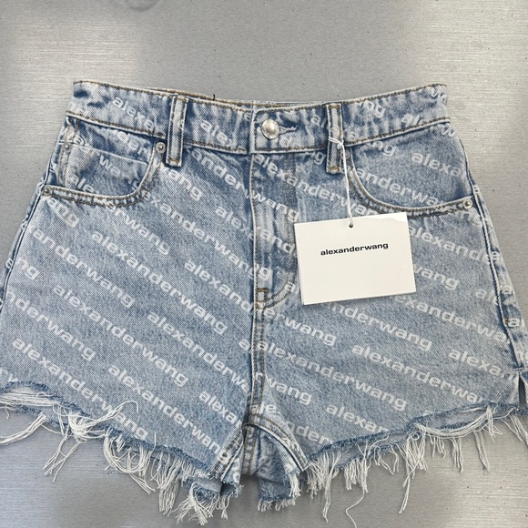 Alexander Wang Light Blue Logo Jean Shorts - Picture 1 of 5